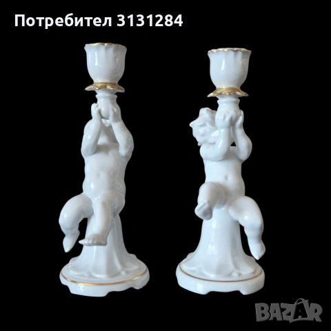 Рядък чифт немски винтидж свещници „Пути“ (Ангелчета) — Тюрингия,Германия , снимка 3 - Други ценни предмети - 55244403