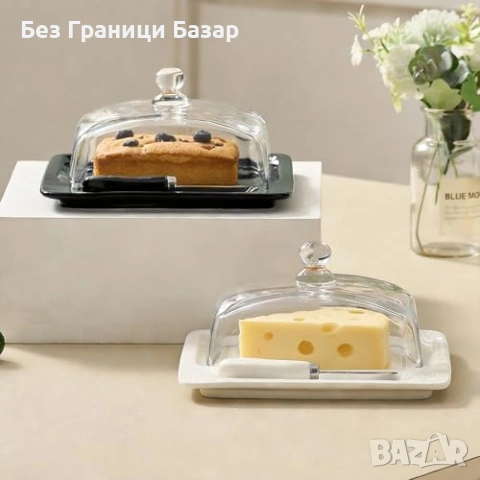 Нова кутия за масло Керамична масленка с капак и нож Масленица кухня дом, снимка 8 - Аксесоари за кухня - 54457339
