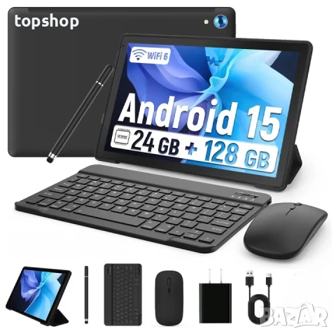 Чисто нов таблет лаптоп AUMI 2в1 10.1 инча с клавиатура мишка калъф и писалка Android 15  
