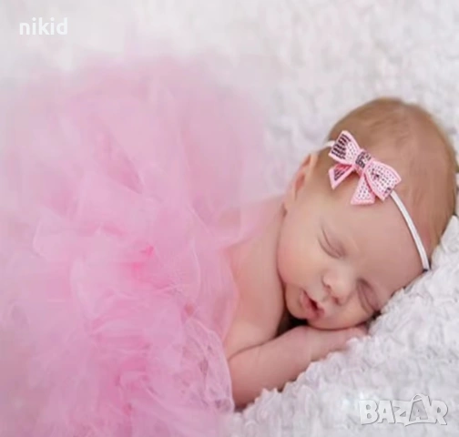 Светло бебешко розова туту пола пачка поличка лента с пандела за глава за бебе фотосесия фото декор, снимка 7 - Комплекти за бебе - 28158046