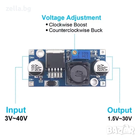 Комплект 5 броя DC-DC понижаващи модула LM2596S, 3A Buck Converter, регулируеми 4-35V 10392, снимка 3 - Друга електроника - 54691979