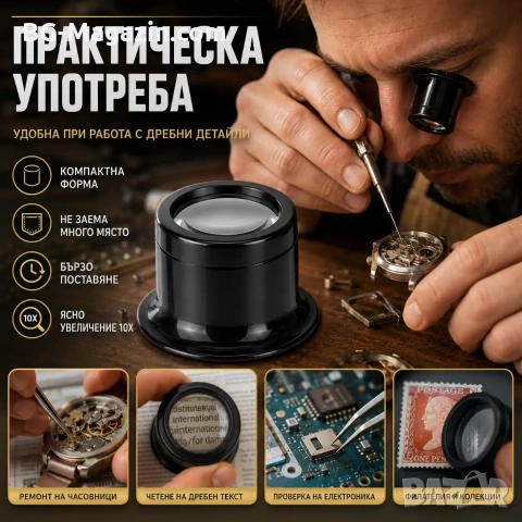 Мощна увеличителна часовникарска лупа за глава око глава 10X за работа бижута ремонт професионална, снимка 3 - Други инструменти - 50921262