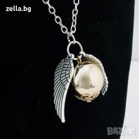 Колие Harry Potter Golden Snitch Quidditch с ангелски крила – Цинкова сплав, 50 см – Идеалният 10217, снимка 7 - Колиета, медальони, синджири - 54660985