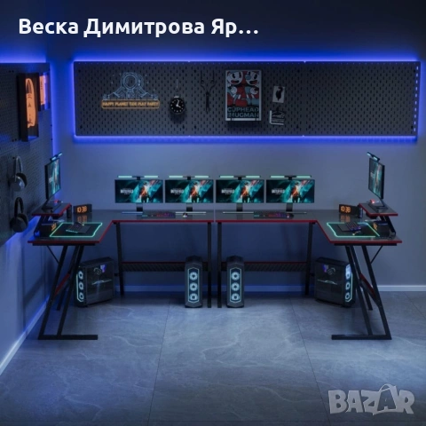 Ъглово геймърско бюро – Карбон дизайн, стойка за монитор и голяма работна площ 130 см, снимка 6 - Други стоки за дома - 54612367