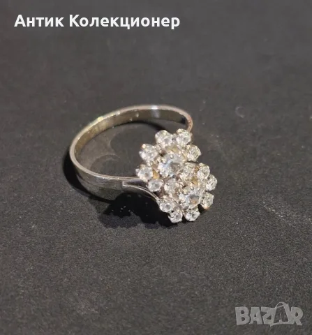 Златен пръстен. 18 Карат. Диаманти. Винтидж, снимка 4 - Пръстени - 55408421