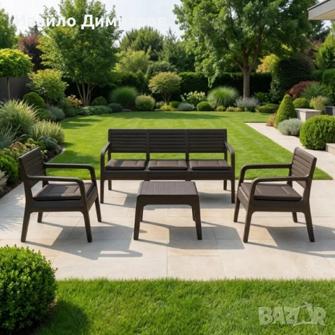 Градински комплект с възглавници 4 части - Троен Диван с 2 фотьойла и маса, снимка 2 - Дивани и мека мебел - 54215838