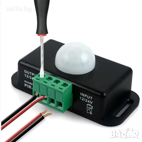 PIR сензор за движение 12V-24V 6A – Превключвател за LED ленти и автомобилно осветление 10225, снимка 5 - Друга електроника - 54661125