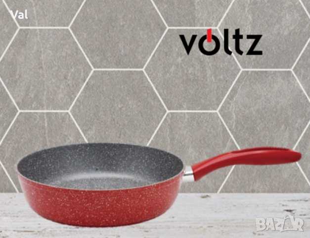 Кухненски тиган Voltz, 24см./ 26см., Дълбок, Мраморно покритие, Индукция, Червен, снимка 2 - Съдове за готвене - 54989212