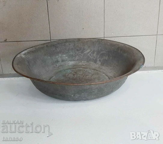 Голям стар меден леген, бакър, съд, калайдисан (9.3), снимка 3 - Антикварни и старинни предмети - 54782699