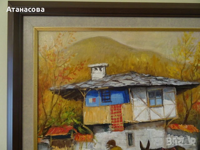 СТАНИСЛАВ ПЕТЕВ картина "Есен на село" масло подпис 1998 г, снимка 2 - Картини - 54989484