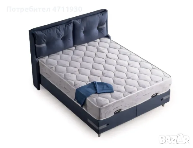 Луксозен Турски Спален Комплект  ROYAL BLUE :Синьо Кадифе 160/200 см. + Дишащ Покет Матрак 25 см, снимка 2 - Спални и легла - 55514708