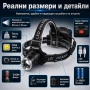 Акумулаторен мощен LED фенер челник за глава далекобоен тактически къмпинг лов риболов каска палатка, снимка 4