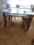 Продавам стъклена маса с масивни дървени крака , снимка 2