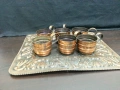 стари медни чашки с поднос , снимка 1
