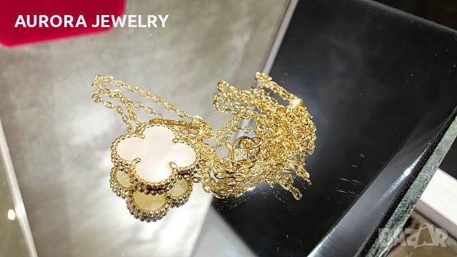 Van Cleef & Arpels VCA Gold Mother of Pearl Vintage Alhambra Clover Дамско Колие, снимка 7 - Колиета, медальони, синджири - 54639394