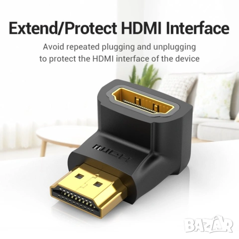 Vention HDMI адаптер 90° ъглов (M/F) – Right Angle HDMI, снимка 4 - Друга електроника - 54421721