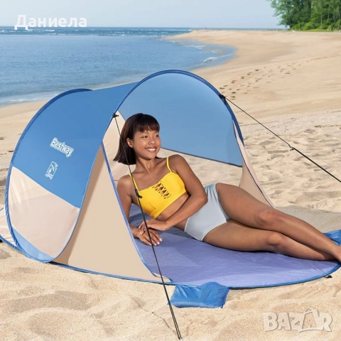 Плажна палатка Pop-Up за 2 човека с UV защита UPF 80 – Лека, водоустойчива и готова за 3 минути, снимка 4 - Други стоки за дома - 54957634