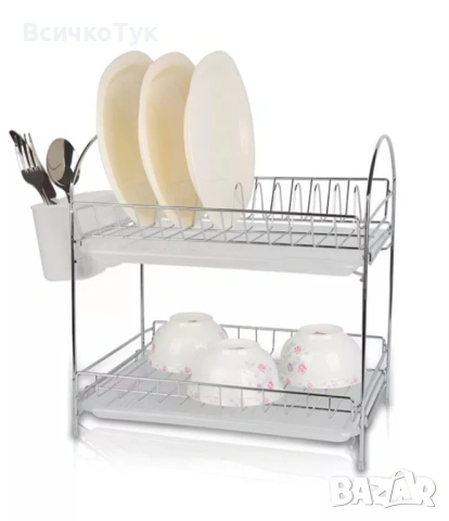 ✨Сушилник Rosberg R53000E, Хром, 2 нива, 34x23x35.5см., Сив/Бял