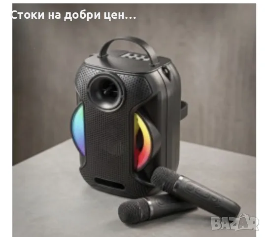 Име Преносима Bluetooth караоке колона ZQS-W4110 с 2 безжични микрофона, RGB светлини, FM радио, USB