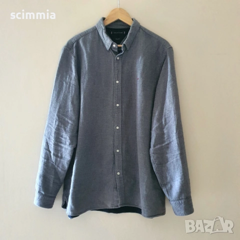 Tommy Hilfiger риза XL Regular Fit 100% памук сива, плътна материя
