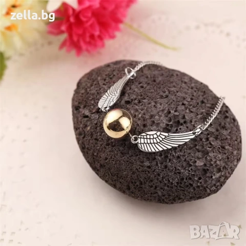 Гривна Harry Potter Golden Snitch & Deathly Hallows – Златиста/Сребриста, Метална сплав, 23 см 10122, снимка 5 - Гривни - 54658626