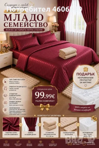 Комплект за спалня – памучен сатен + подарък – 99,99 лв., снимка 2 - Спално бельо - 55319951