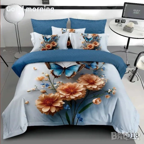 Флорален комплект с ластик, 100% памук 1 бр. х плик за завивка 200 x 230 cm 1 бр. х долен чаршаф , снимка 11 - Спално бельо - 54090365