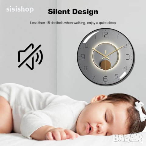 Стилен интериорен часовник (30 см) – Черен мат с изпъкнал стъклен корпус 4442, снимка 4 - Стенни часовници - 53978331