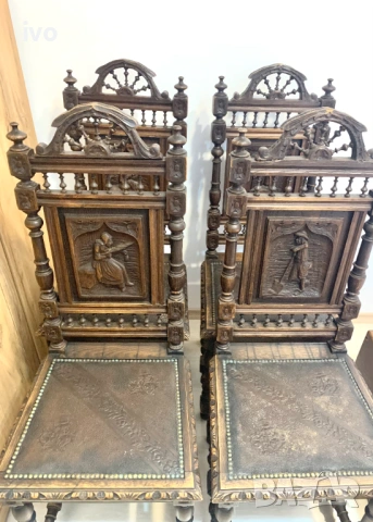 Антикварни Бретонски резбовани столове, над 100 годишни, снимка 6 - Антикварни и старинни предмети - 54139960