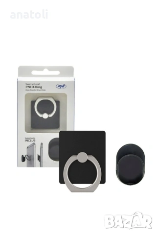 Стойка за смартфон тип пръстен, сребриста, ротация на 360 градуса