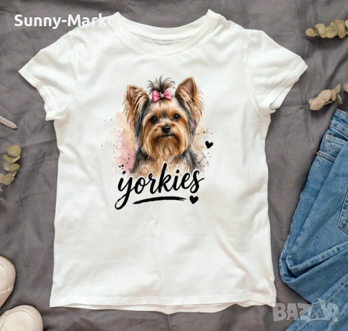 Дамски тениски с Йорки , тениска с куче Йорки , Yorkie , блуза с кученце , подарък за жена фланелка , снимка 3 - Тениски - 54305976