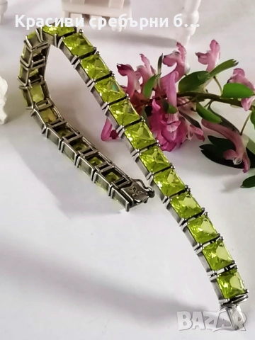 Маркова, масивна сребърна гривна с перидот 39.19гр, снимка 6 - Гривни - 54003281