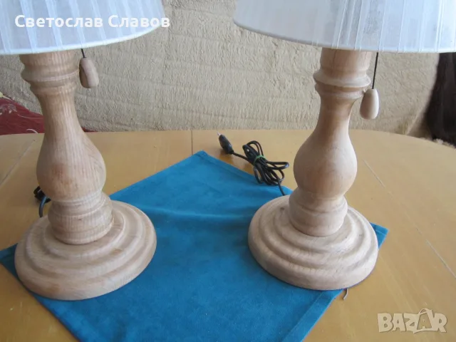 Комплект настолни /нощни/ лампи от стругован дъб , снимка 3 - Настолни лампи - 55485569
