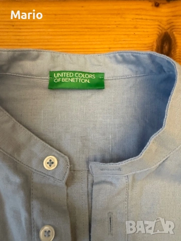 Benetton мъжка риза лен/памук М, снимка 2 - Ризи - 54526088