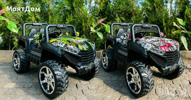 Детско електрическо бъги 4×4 с дистанционно, LED, USB и MP3 – 4 мотора, зелено