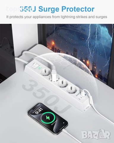 Чисто нов смарт разклонител 8 в 1 с USB-C портове и защита от пренапрежение  Продавам чисто нов..., снимка 3 - Други - 54886446