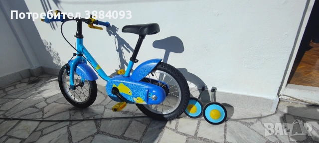 Детско колело Btwin 500 Ocean, 14", синьо, с помощни колела – 3-5 години, снимка 10 - Велосипеди - 55175964