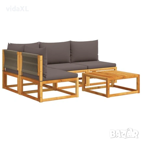 vidaXL Градински комплект от 5 дивана с възглавници, дърво, акация и въже(SKU:3278842)
