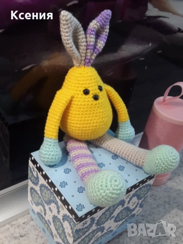 Плетена играчка Заек-Яйце. Ръчно изработена, снимка 6 - Плюшени играчки - 54517359