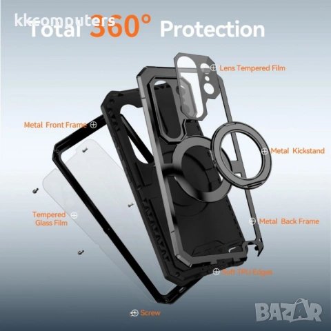 R-JUST Life Водоустойчив и прахоустойчив MagSafe калъф за Samsung Galaxy S26 Ultra 5G със стойка – Ч, снимка 8 - Калъфи, кейсове - 54379131