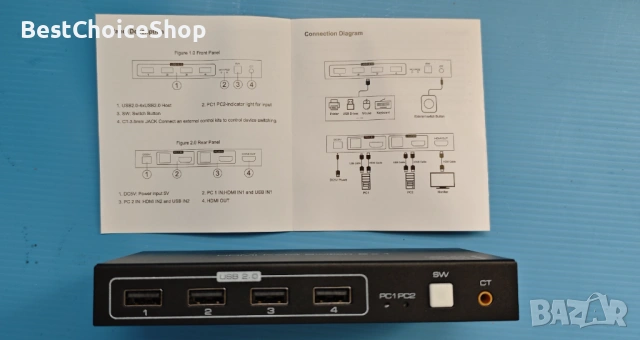 2-Port HDMI KVM Switch 2x1 (8K 60Hz)!, снимка 3 - Кабели и адаптери - 54940297