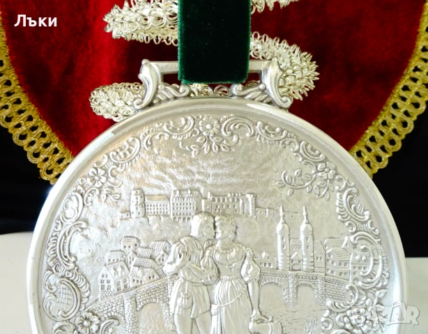 Калаен плакет,медал,Влюбени,калаена сватба. , снимка 3 - Антикварни и старинни предмети - 54670362