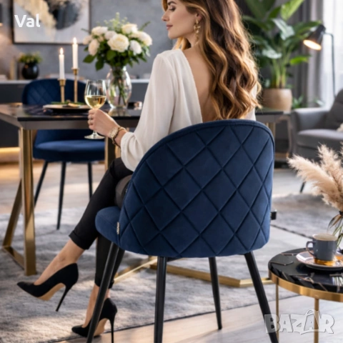 Дизайнерски син стол FARO – тапициран, стабилен и удобен