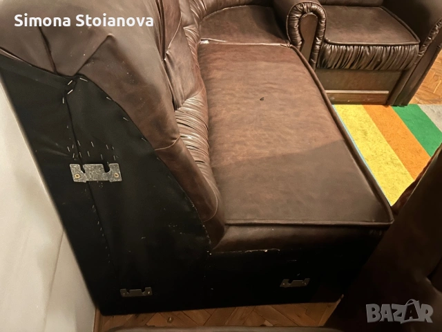 Кафяв кожен диван, снимка 4 - Дивани и мека мебел - 54345837