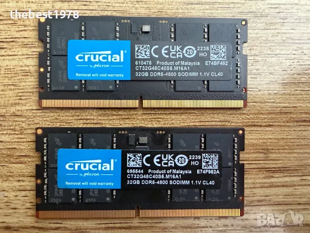 64GB DDR5 4800MHz Crucial CT32G48C40S5.M16A1 Рам Памет За Лаптоп