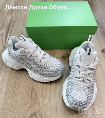Дамски бели маратонки с камъни , снимка 7 - Маратонки - 55144653