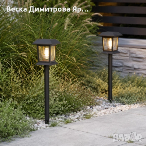 Соларни градински LED лампи – Комплект 2 бр. водоустойчиви с автоматичен ден/нощ сензор за двор,
