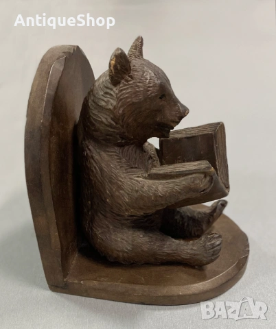 Ограничител за книги. Дървена, ръчно изработена мечка, снимка 3 - Антикварни и старинни предмети - 54119451