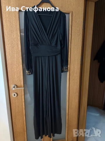 Нов черен елегантен дълъг парти еластичен гащеризон 