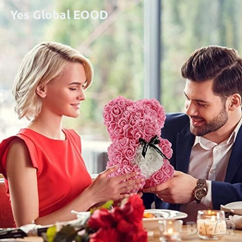 Подаръчна розова мечка в кутия Rose Teddy Bear, снимка 7 - Изкуствени цветя - 54941248